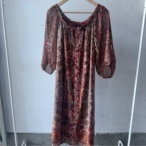 Zara Basic Red and Brown Patterned Dress